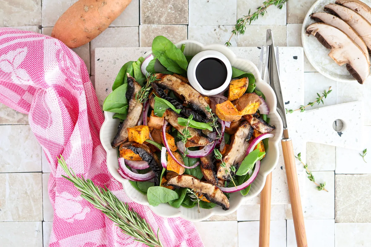 Sweet Potato, Portobello & Spinach Salad