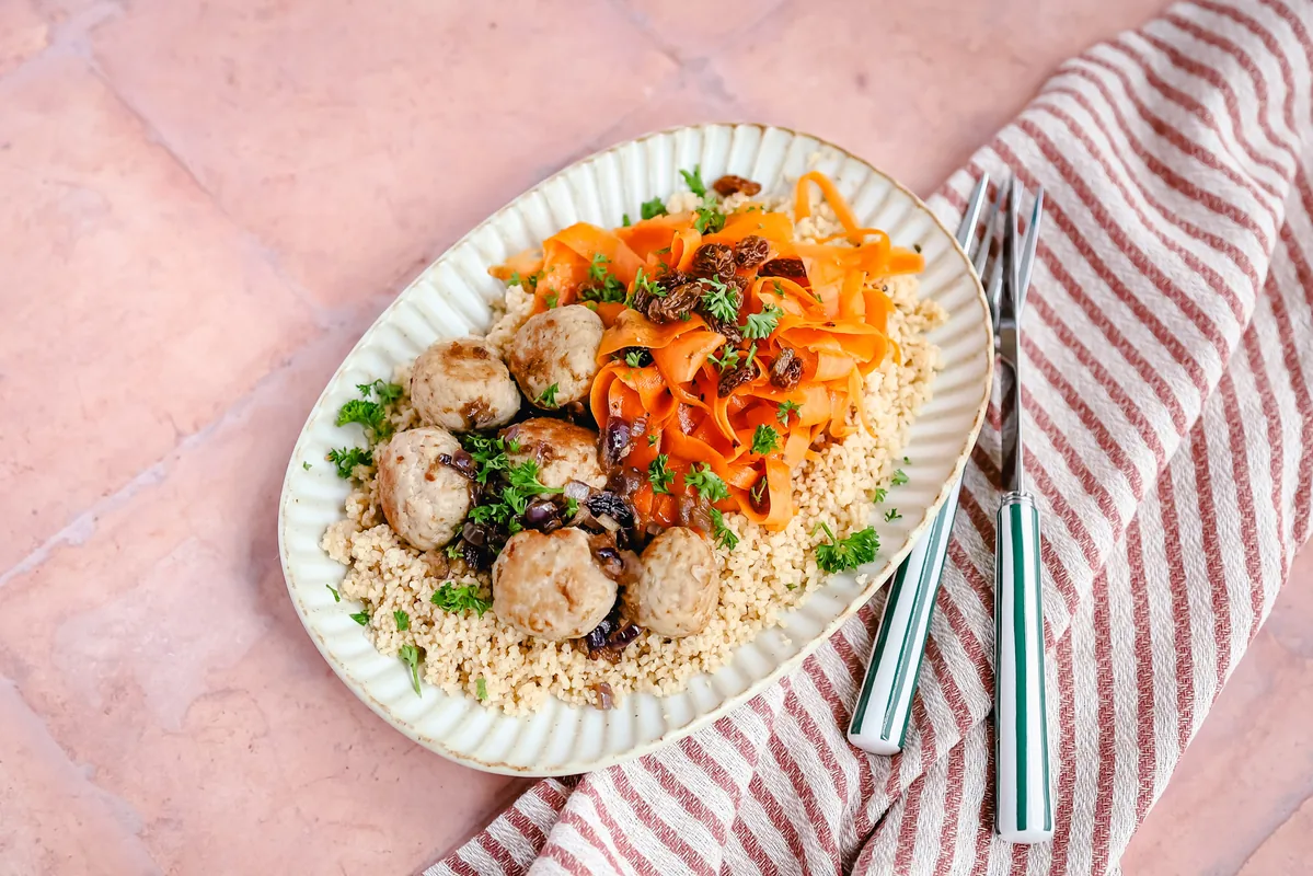 Turkey Meatballs with Couscous & Carrot Salad