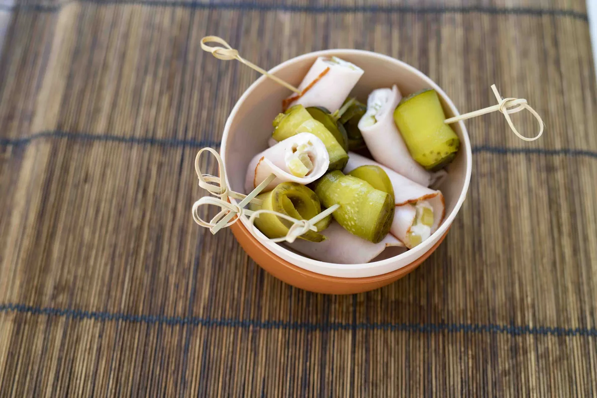 Turkey Roll-Ups with Goat Cheese & Pickles