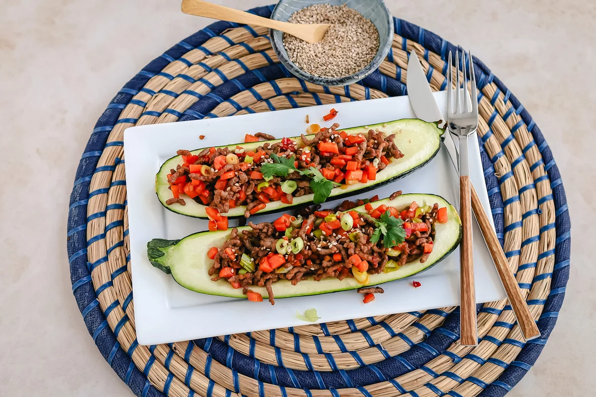 Zucchini Boats with Spicy Asian Ground Beef